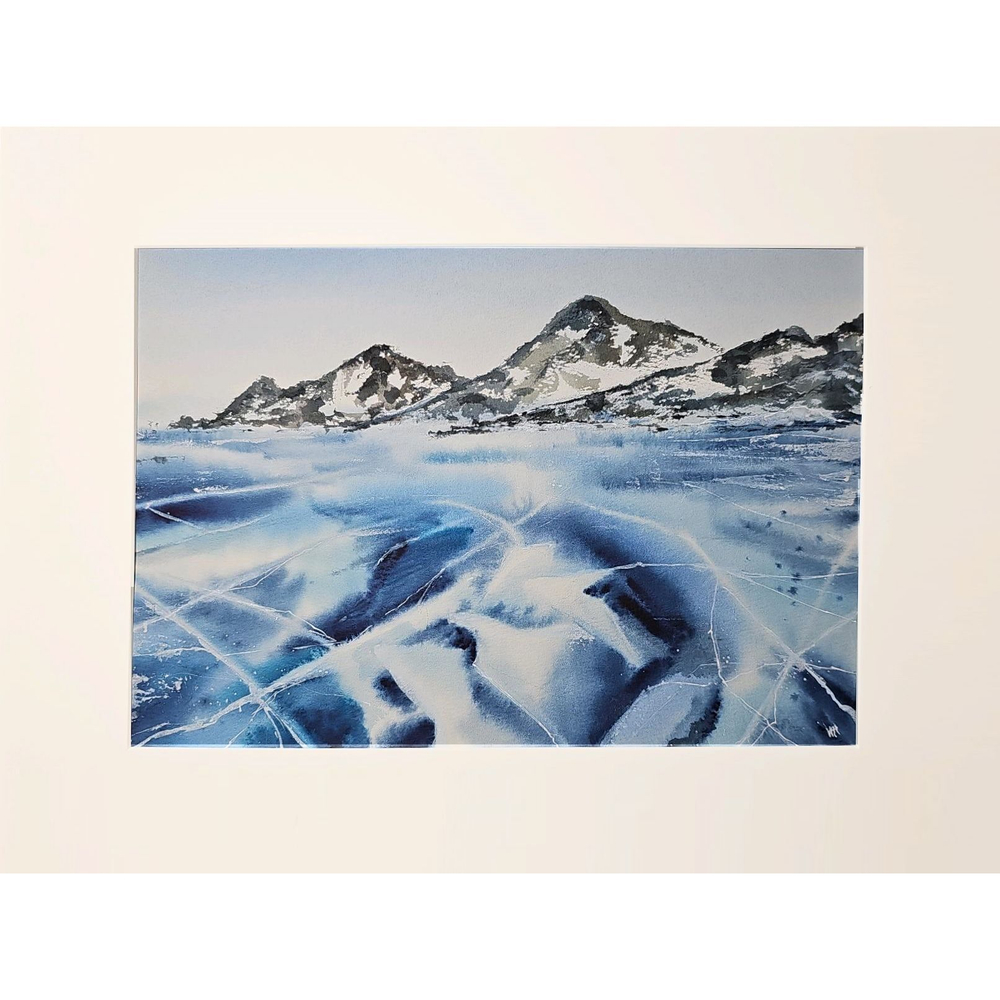 Картина авторская акварельная в паспарту 30х40 см на стену для интерьера "Лед Байкала"