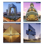 Тетрадь 48л., А5, клетка, Alingar " Архитектура города", скрепка, мелованный картон, блок офсет, 4 дизайна в пленке т/у