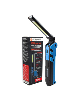 Лампа светодиодная аккумуляторная с магнитом(5W/3WCOB,150/360Lumen,3.7V,2000mAh,t зарядки 4ч,USB провод,защита гнезда зарядки,поворотная 270гр) Forsage F-EL2301