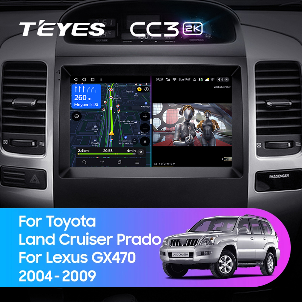 Teyes CC3 2K 9"для Toyota Land Cruiser Prado, Lexus GX 470 2004-2009
