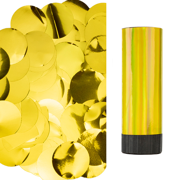 Хлопушка пружинная (4/10 см), Круги фольга, Золото, Лазерная голография