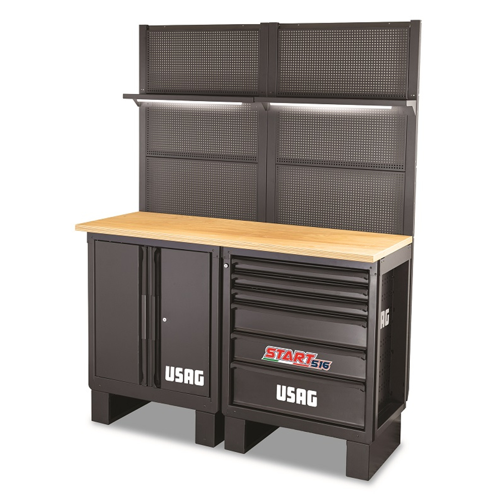 516 SA/C1 Верстак 2-х тумбовый 1450 мм, c перфорированными панелями и освещением, USAG (Италия)