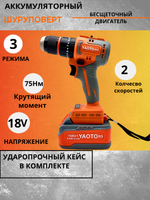 Шуруповерт бесщеточный YAOTO BS108TV, 2 аккумулятора, 75Нм, ударный, подсветка