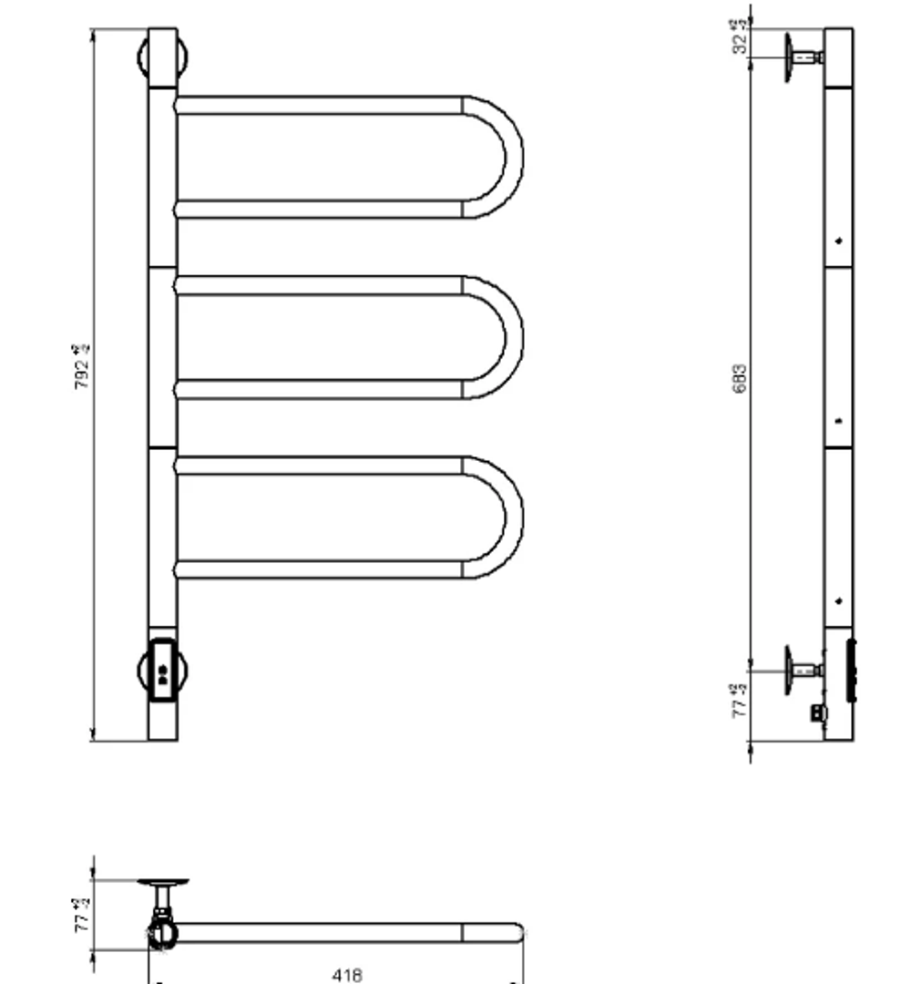 Полотенцесушитель электрический Vincea VTD-1R2CGE 44х80, графит, таймер, , шт