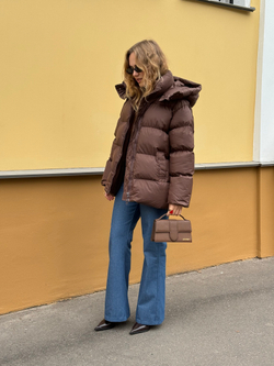 Пуховик Рокет миди шоколад