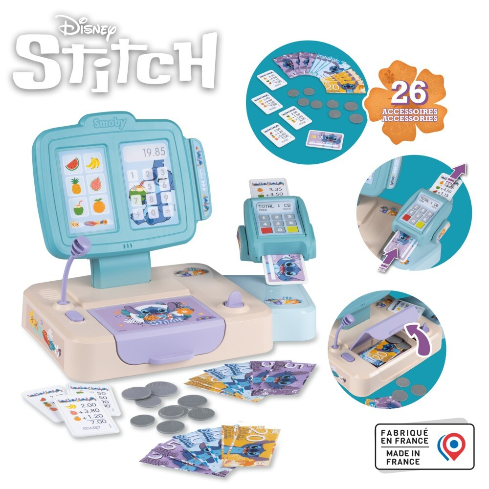 Smoby Disney - Кассовый аппарат STITCH с кардридером + 26 аксессуаров 350119
