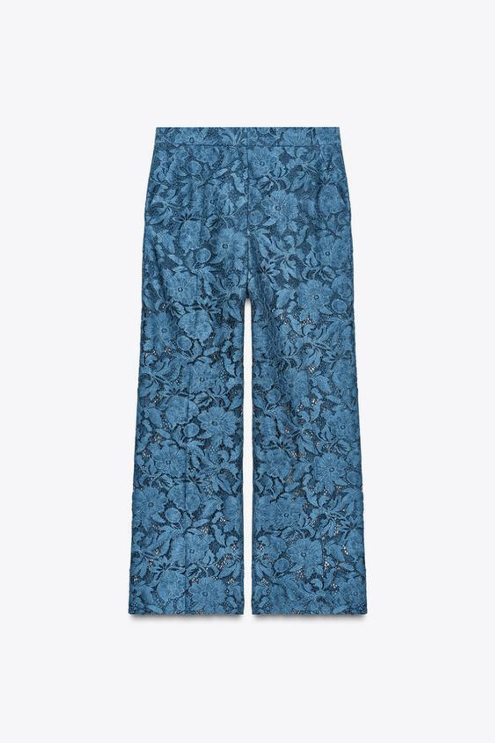 ZARA УКОРОЧЕННЫЕ БРЮКИ С КРУЖЕВОМ, СИНИЙ