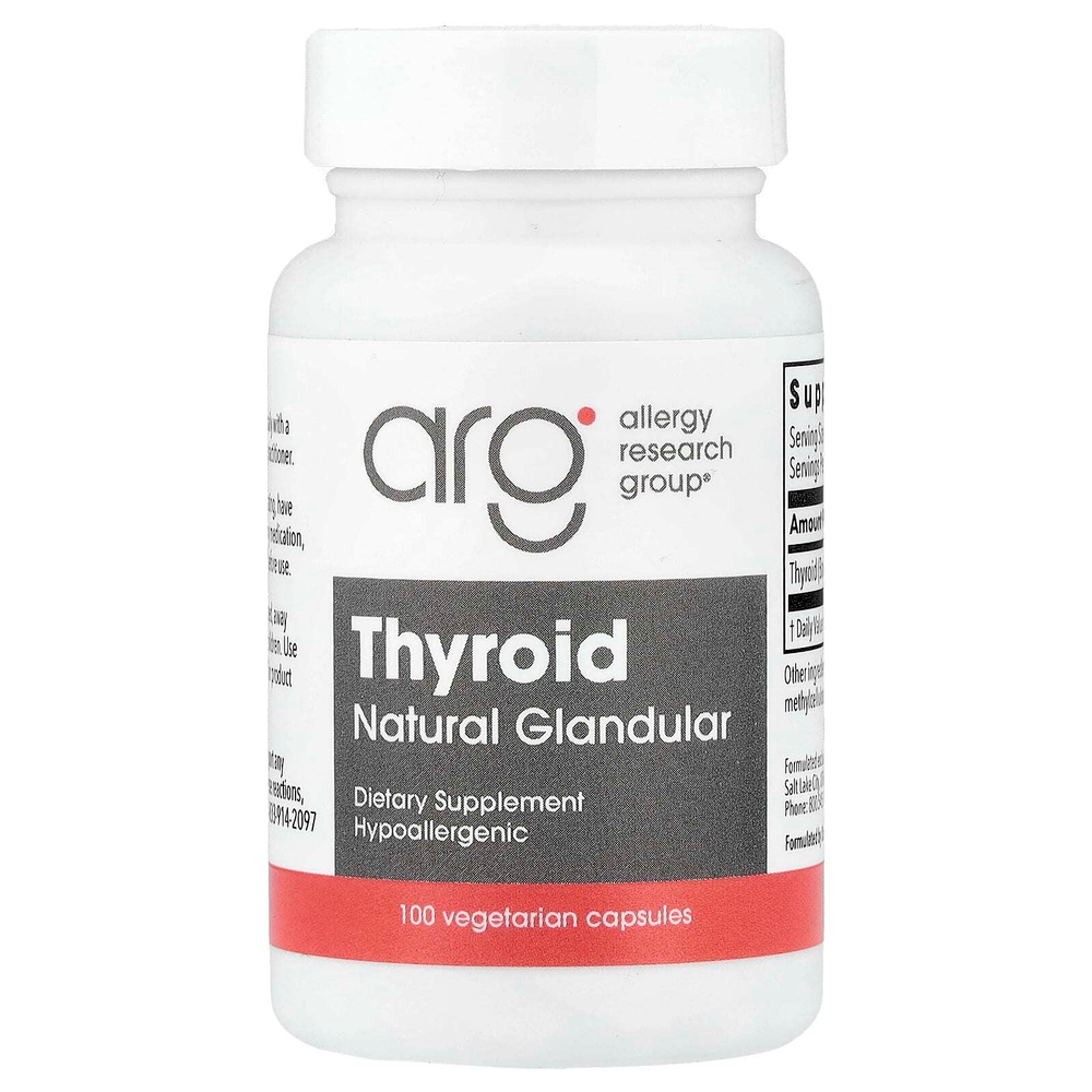 Allergy Research Group, Thyroid, натуральный железистый материал, 40 мг, 100 вегетарианских капсул
