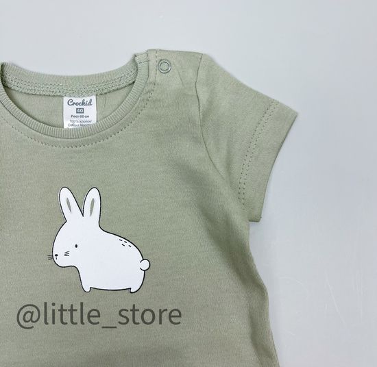 Боди хлопковое "Смешные зайки" темно-оливковый