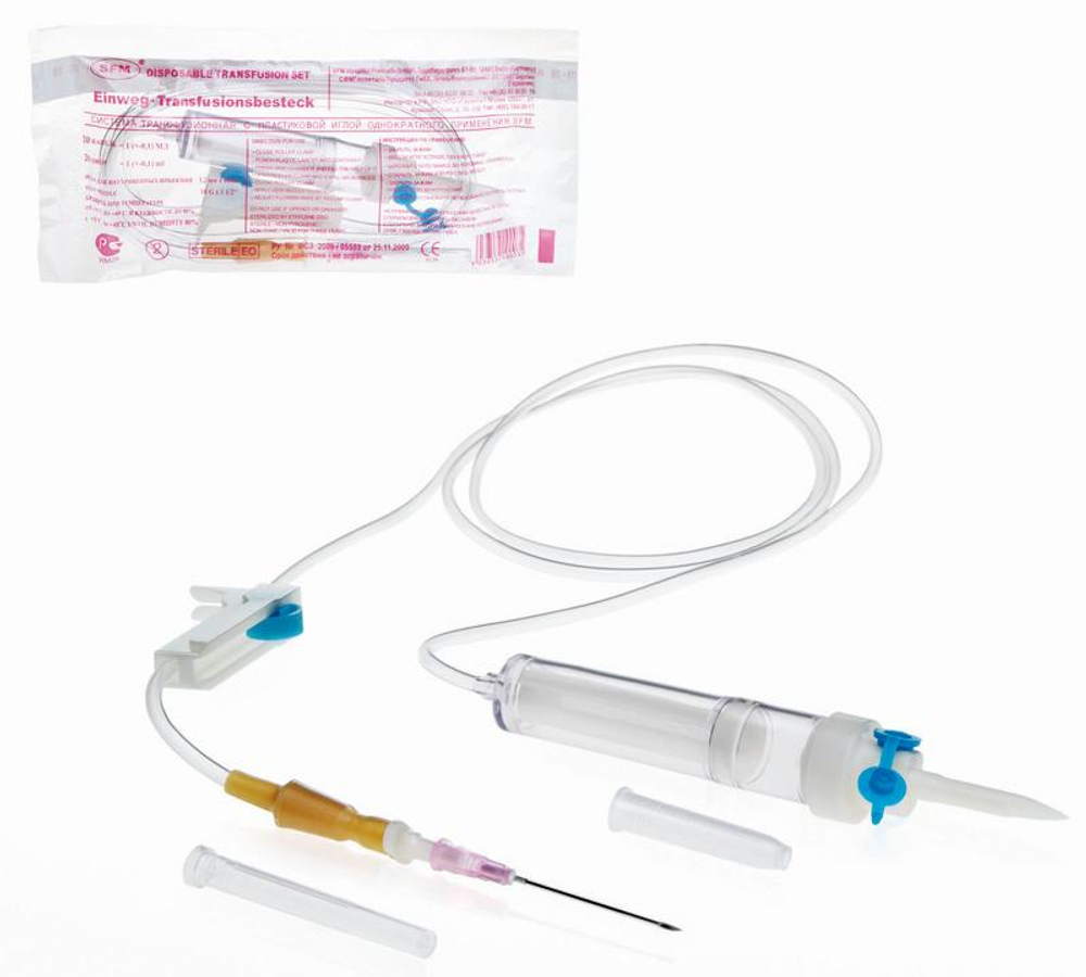 Система трансфузионная для переливания крови с пластиковым шипом 1,2 ⨯ 40 мм (18G) SFM 20 шт