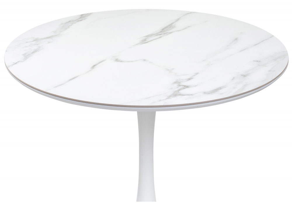 Керамический стол Woodville Тулип 90х74 белый мрамор, белый, ножки белые