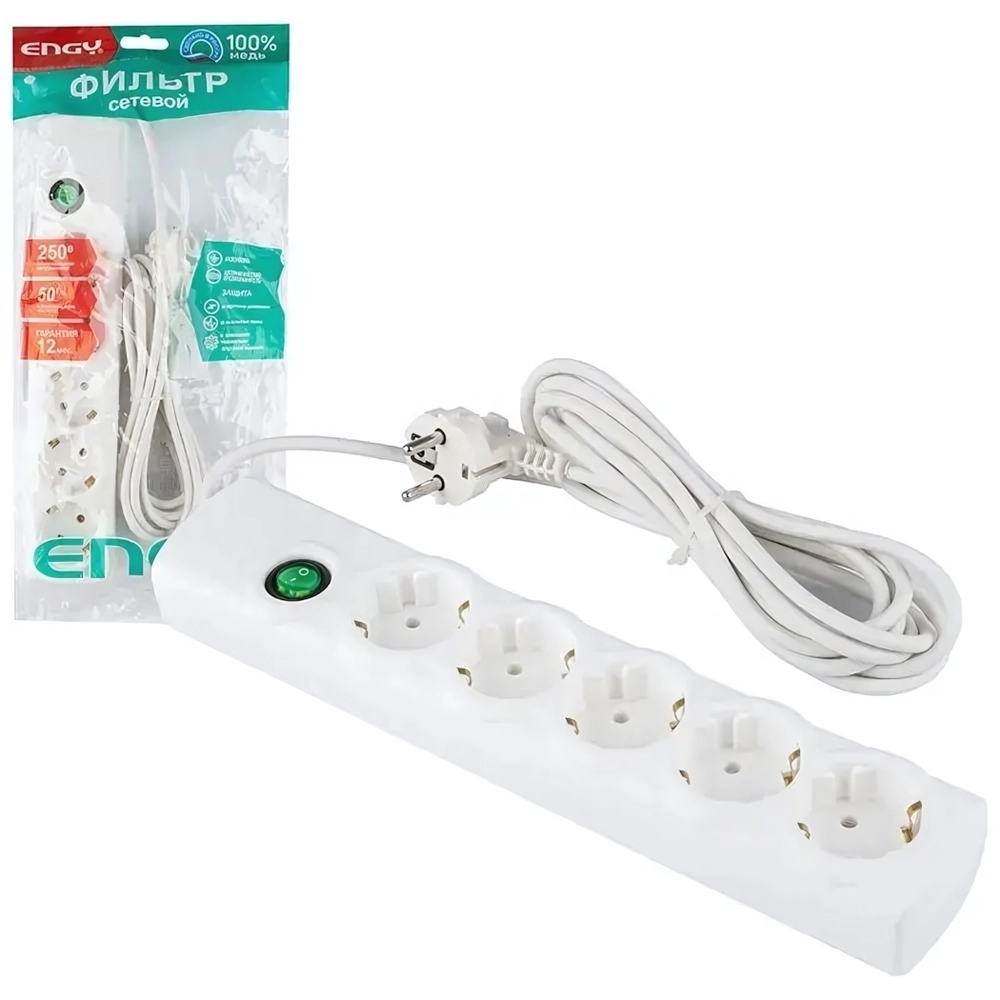 Сетевой фильтр ENGY Сеть-2 3мроз. (ПВС 3*0,75) белый