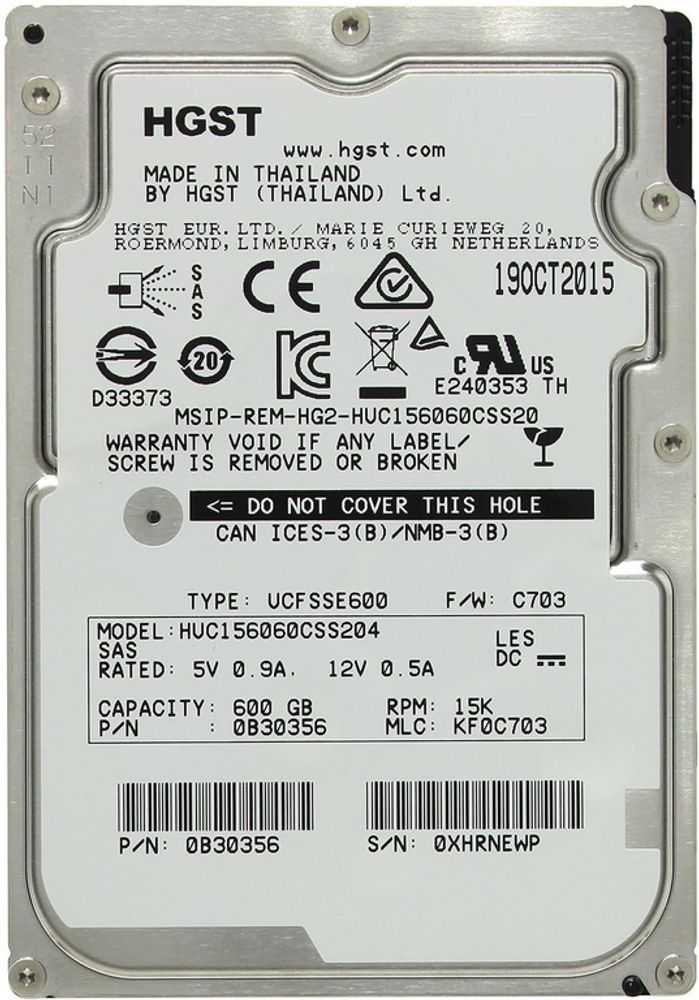 Жесткий диск HGST Enterprise HDD 2.5 SAS 600Gb, 15000 rpm, 128MB cache, 0B30356, HUC156060CSS204