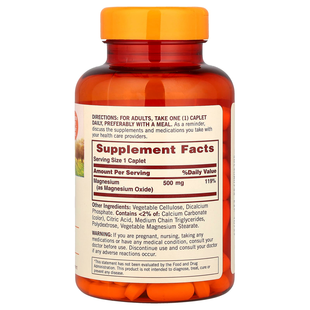 Sundown Naturals, Магний, 500 мг, 180 капсуловидных таблеток в оболочке