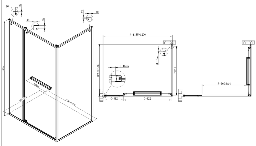 Душевой уголок Теси (Tesi) Vincea VSRW-7TS9012CL, 1200*900, хром, стекло прозрачное