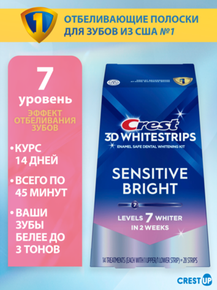 Отбеливающие полоски для зубов Crest 3D Whitestrips Sensitive Bright