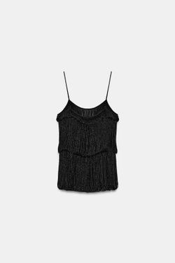 ZARA ТОП СО СБОРКАМИ И БУСИНАМИ — ZW COLLECTION, ЧЕРНЫЙ