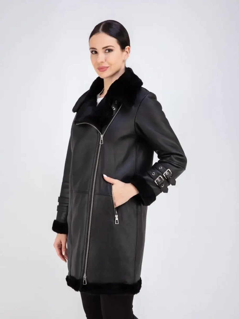 Дубленка натуральная авиатор длинная Турция