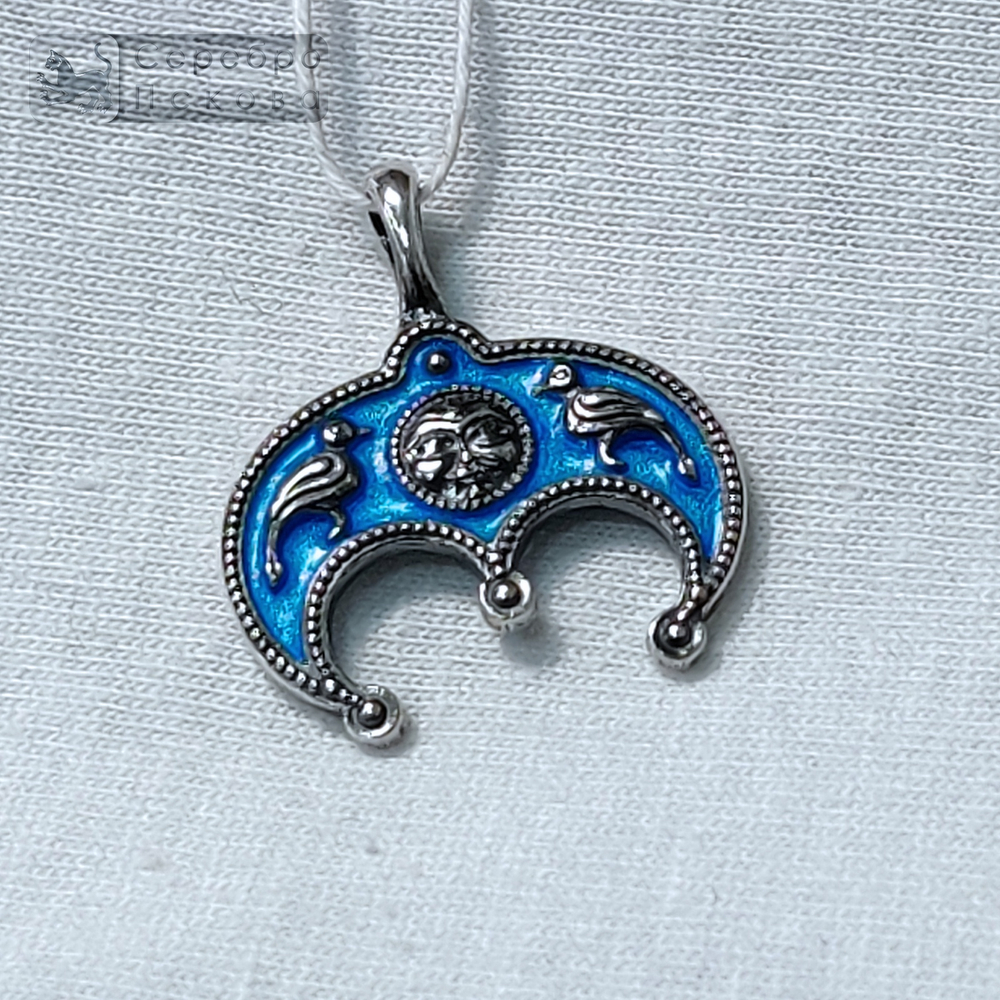 Лунница "птицы счастья" голубая горячая эмаль