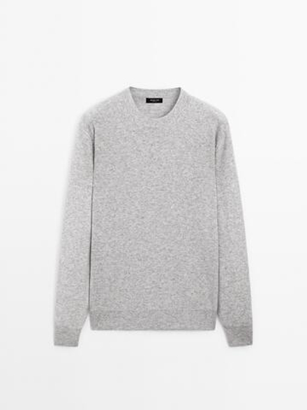 Massimo Dutti Свитер из смесовой шерсти с круглым вырезом, серый меланж