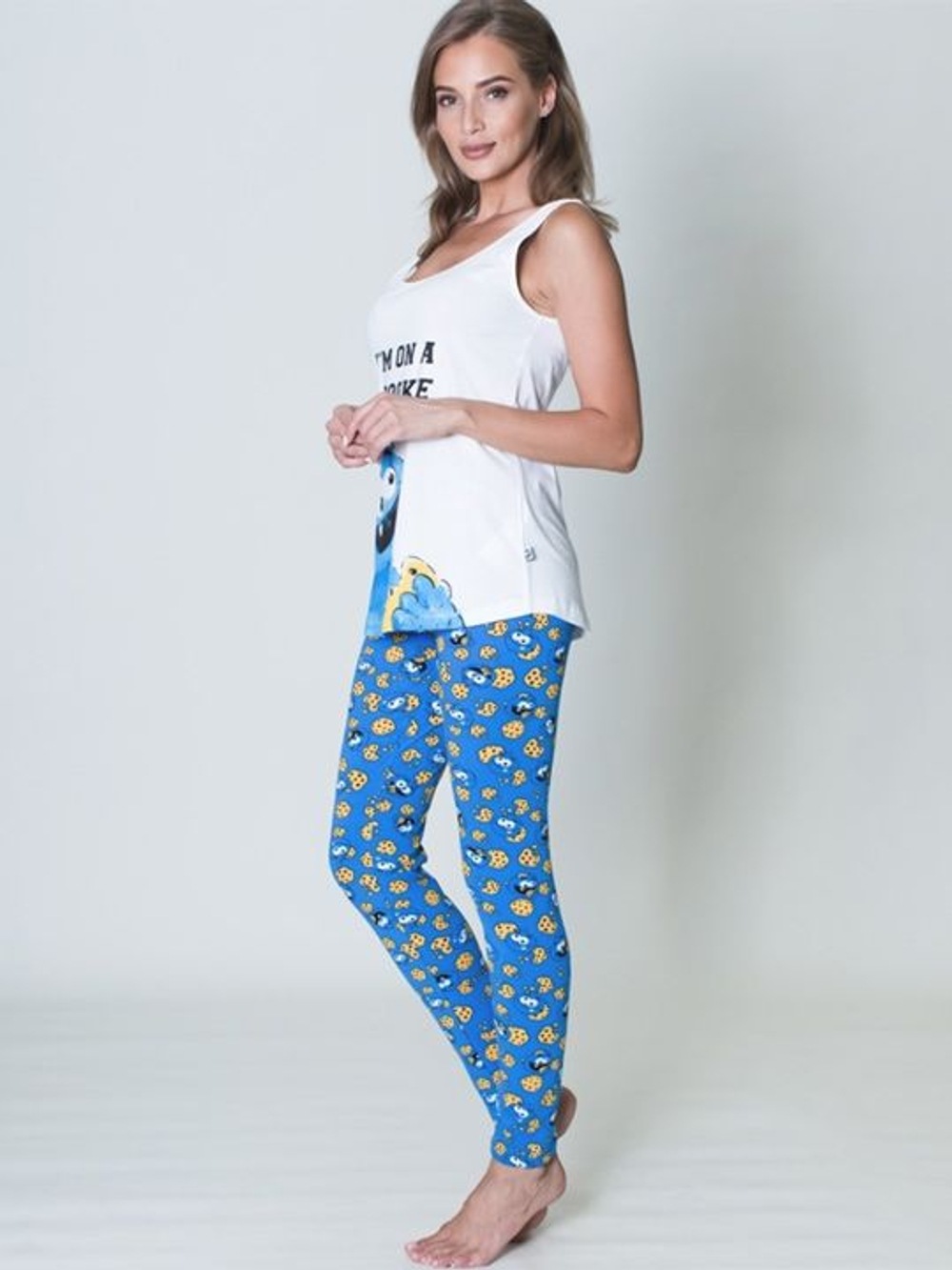Женский комплект с принтованными лосинами (Размер: S) (Цвет: белый с синим)