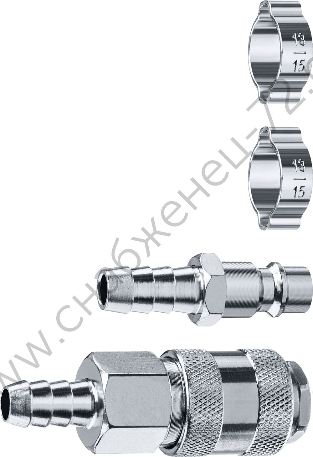 ЗУБР (штуцер ″елочка″, 10 мм - рапид муфта) + (рапид штуцер-штуцер ″елочка″, 10 мм) + (обжимные хомуты 2 шт), набор, Профессионал (64920-10-H)