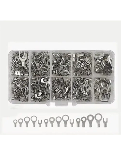 Обжимные клеммы для проводов набор 320 шт / кабельные наконечники кольцевые вилочные неизолированные, набор круглых электро клем. для автопроводов, акустические фишки