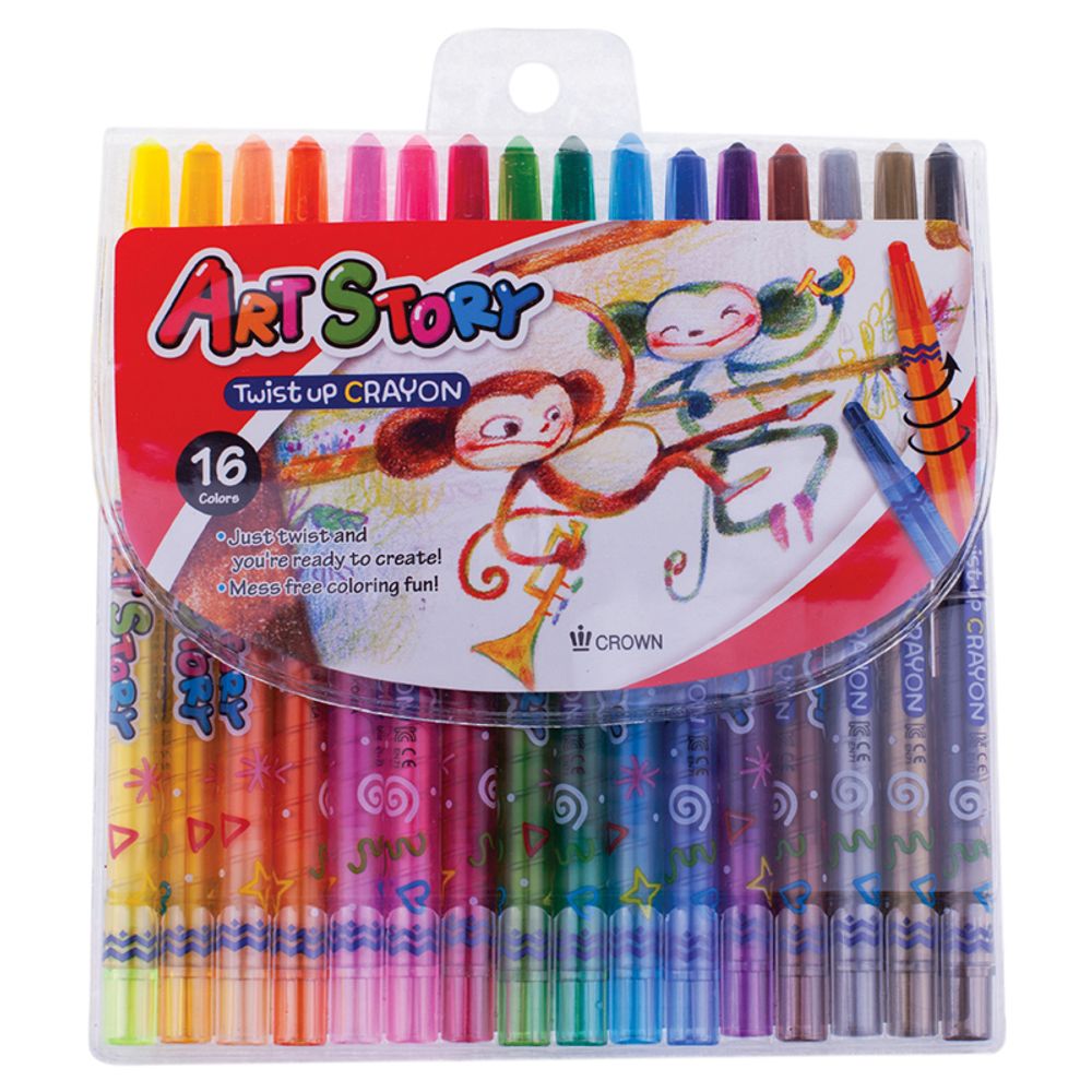 Карандаши восковые Crown "ArtStory", 16цв., выкручивающийся стержень, ПВХ, европодвес