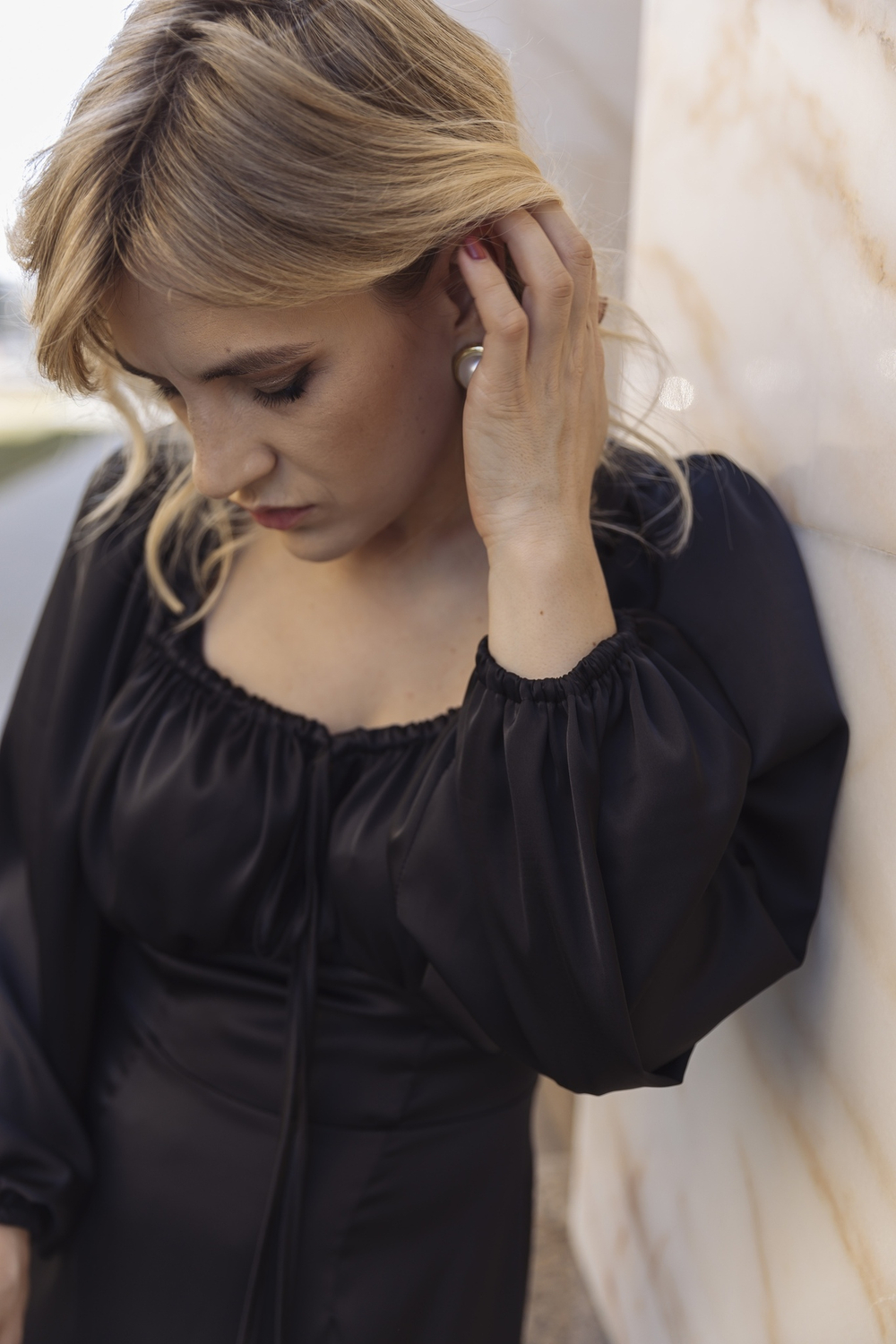 Платье «крестьянка» черный шелк