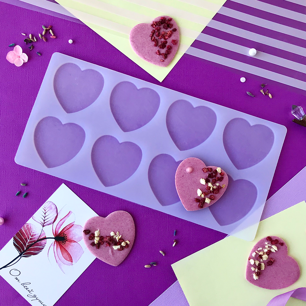 Силиконовый мат для отливки шоколада «Большие сердечки»