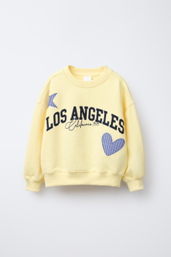 ZARA ТОЛСТОВКА В КЛЕТКУ ВИШИ С НАДПИСЬЮ, ЖЕЛТЫЙ