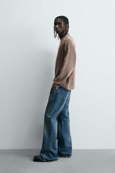 ZARA СВИТЕР ВАФЕЛЬНОГО ПЛЕТЕНИЯ С ЭФФЕКТОМ ПОТЕРТОСТИ, ЛИНЯЛЫЙ КРАСНЫЙ