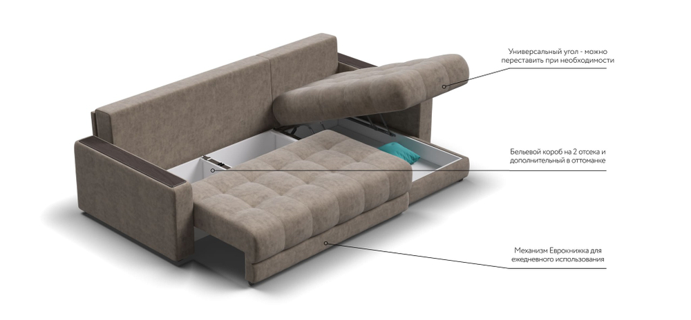 Угловой диван BOSS 3.0 Classic XL Велюр Royal тауп