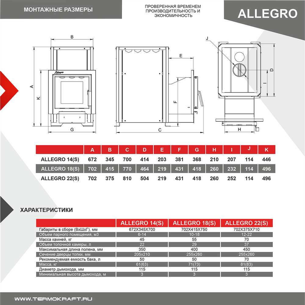 Печь-каменка ALLEGRO 22S (Аллегро 22S) конвекционная со стеклом