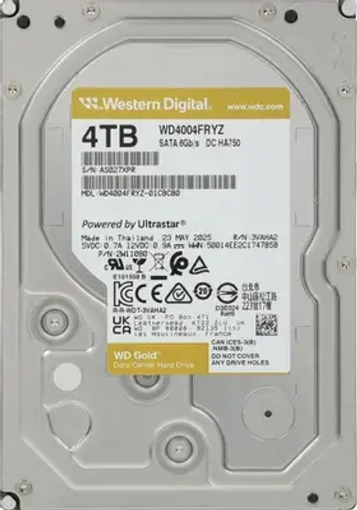 Жесткий диск повышенной надежности HDD 4Tb WD Gold SATA3 3,5" 7200rpm 256Mb WD4004FRYZ