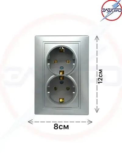 Розетка двойная с заземлением МИРА, цвет серебро, внутренняя