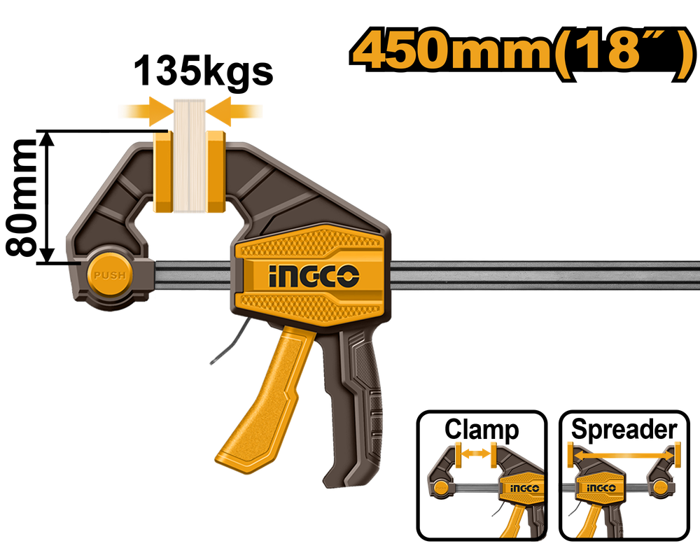 Струбцина быстрозажимная  INGCO HQBC18801 INDUSTRIAL 80х450 мм