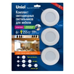 ULM-F40-6W-4200K-DIM SENSOR IP20 WHITE Светильник светодиодный накладной. ультратонкий с бесконтактным выключателем. диммер. набор из 3-х шт. Круглый. D85х6.5мм. 255Lm. Белый. ТМ Uniel