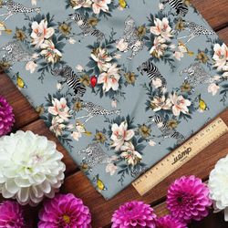Ткань шифон цветы с животным миром
