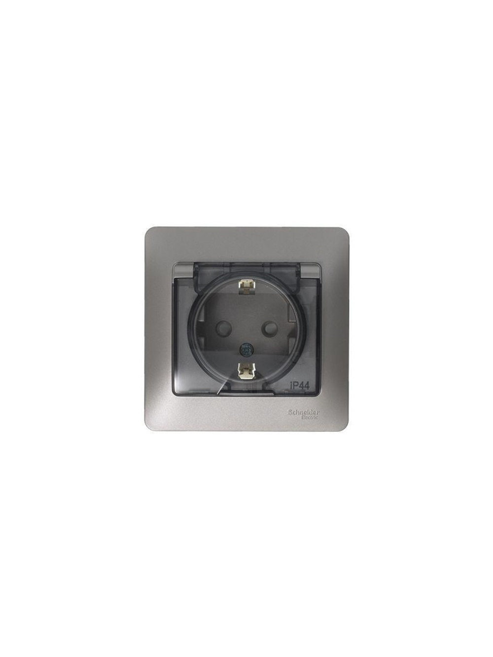 Розетка 1-м СП Glossa 16А IP44 250В с заземл. защ. шторки с крышкой в сборе платина SE GSL001248
