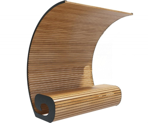 Скамейка стальная с навесом «Волна Вуд»