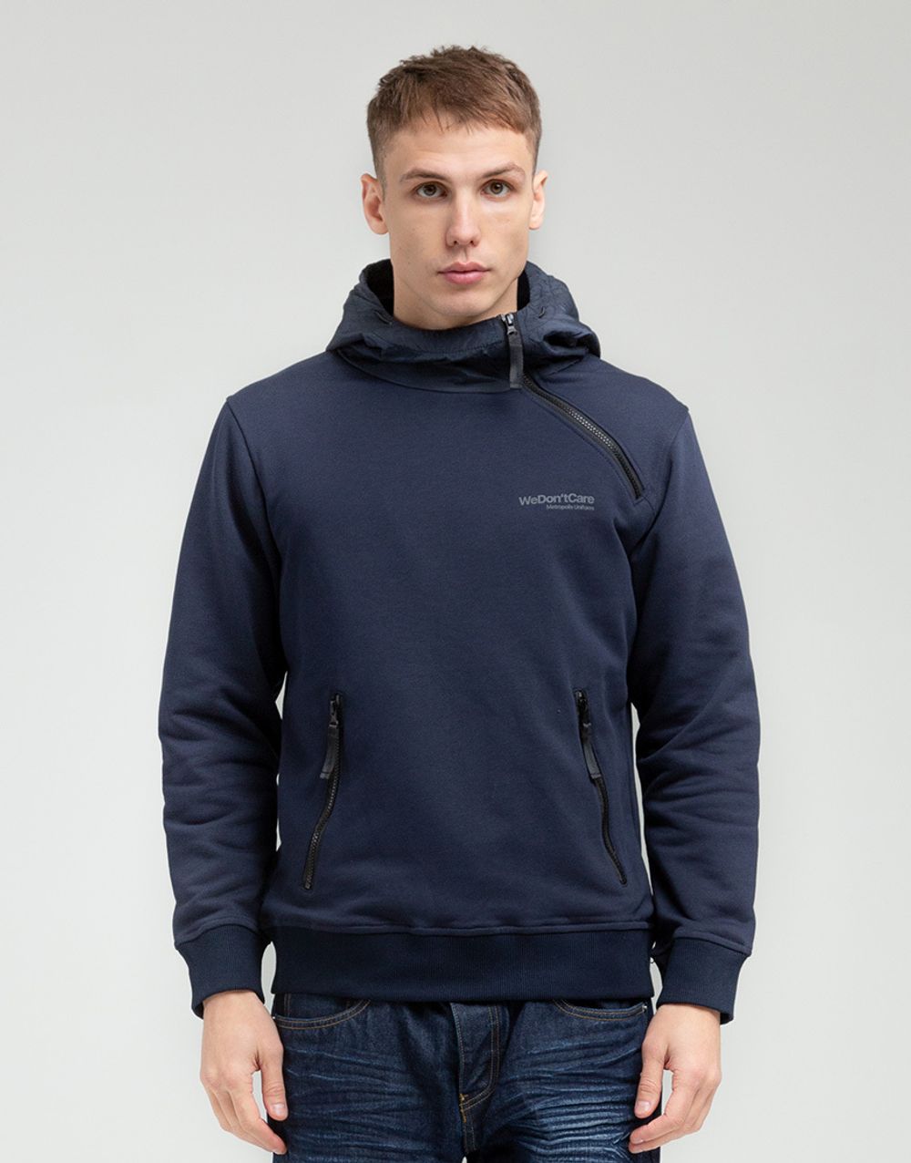 Худи We Don’t Care Diagonal Zip Hoodie Navy
