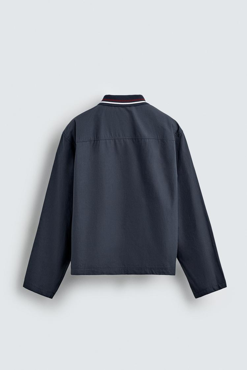 ZARА РУБАШКА С ВЫШИТЫМ ВОРОТНИКОМ В РУБЧИК, МОРСКОЙ СИНИЙ