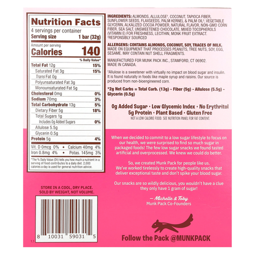 Munk Pack, Жевательный батончик-гранола, морось из темного шоколада, 4 батончика, 32 г (1,12 унции) каждый