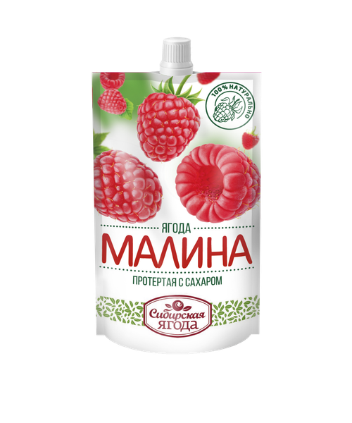 Малина протертая с сахаром / 280 г / дой-пак / Сибирская ягода