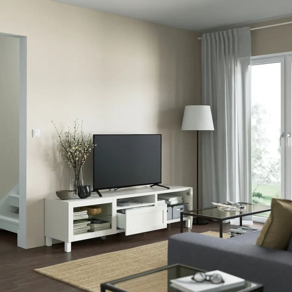 Тумба под ТВ - IKEA BESTÅ/BESTA/БЕСТО ИКЕА, 42х48х180 см, белый