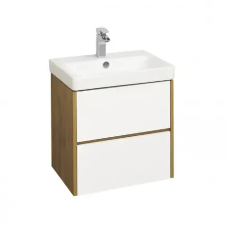 Комплект: Тумба Сканди 55 Белый/ Дуб Рустикальный, Раковина Адриана 55