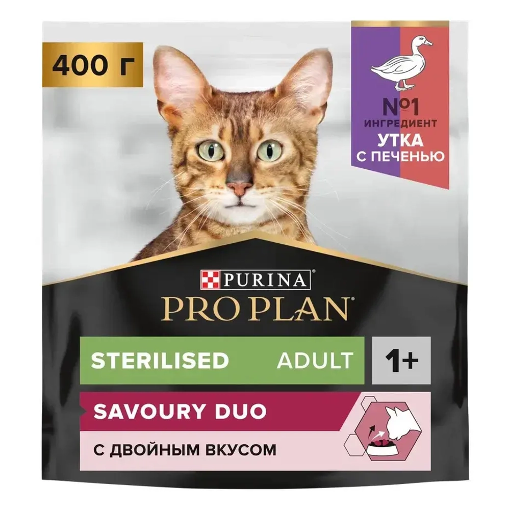 Pro plan cat adult sterilised сухой корм для стерилизованных кошек с уткой и печенью - 400 г
