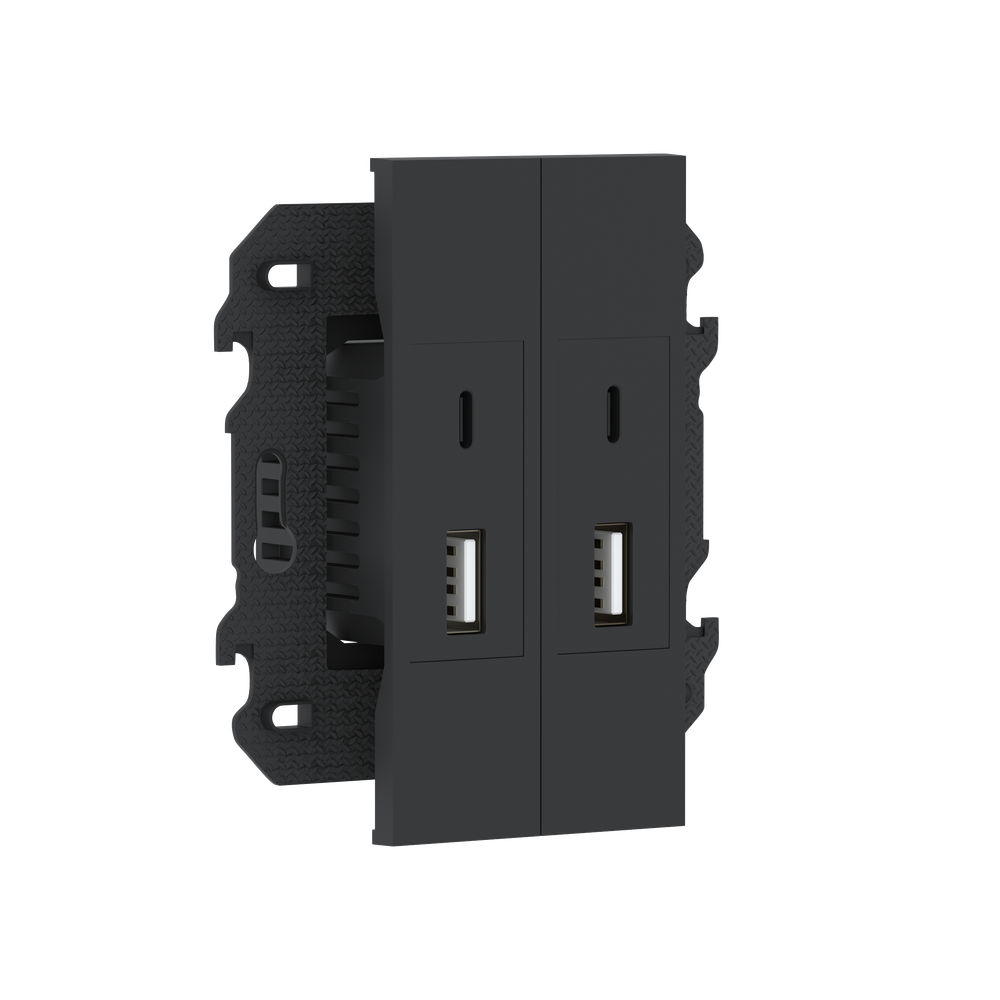Зарядное устройство USB типа A+C+A+C,  ток до 2x3100мА,  в сборе с суппортом,  цвет чёрный матовый