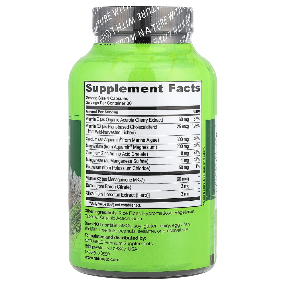 NATURELO, комплекс с растительным кальцием для прочности костей, 120 вегетарианских капсул